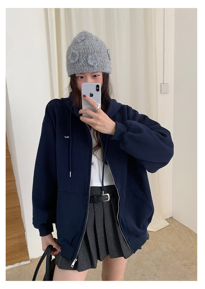 【H5495】實拍男友寬鬆款刺繡長袖連帽衞衣外套251109