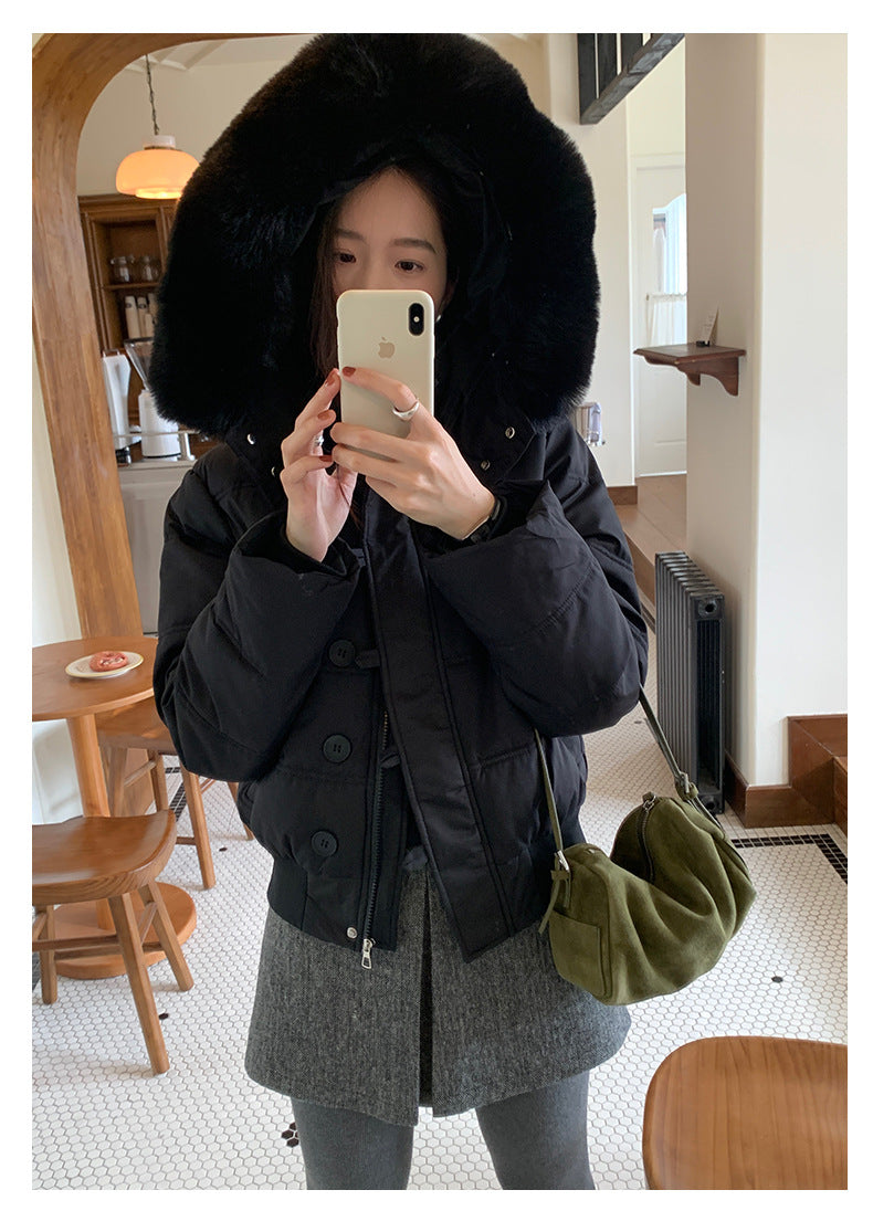 【H5501】實拍奶油風毛領連帽短款加厚棉服251118