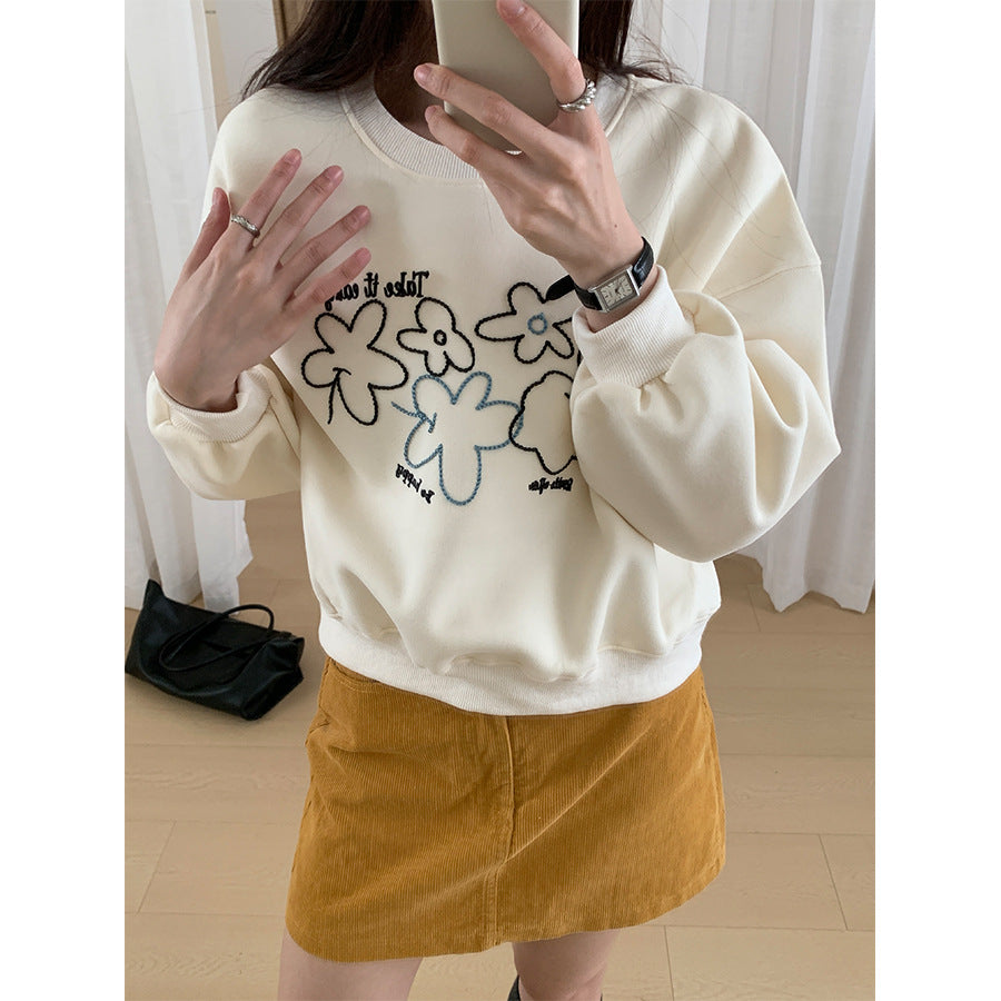 【H563】實拍秋冬刺繡花朵長袖衛衣251021