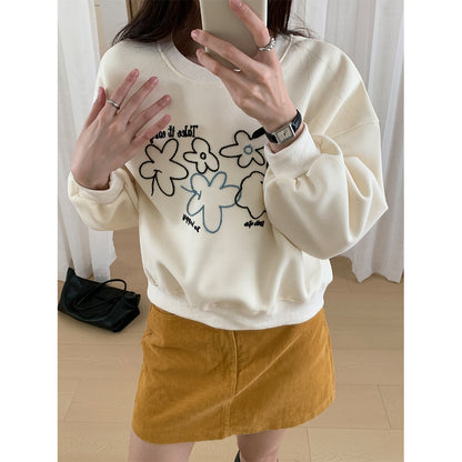 【H563】實拍秋冬刺繡花朵長袖衛衣251021