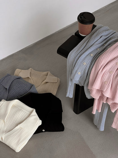 【cim6901】實拍慵懶紙片人polo領針織衫251030