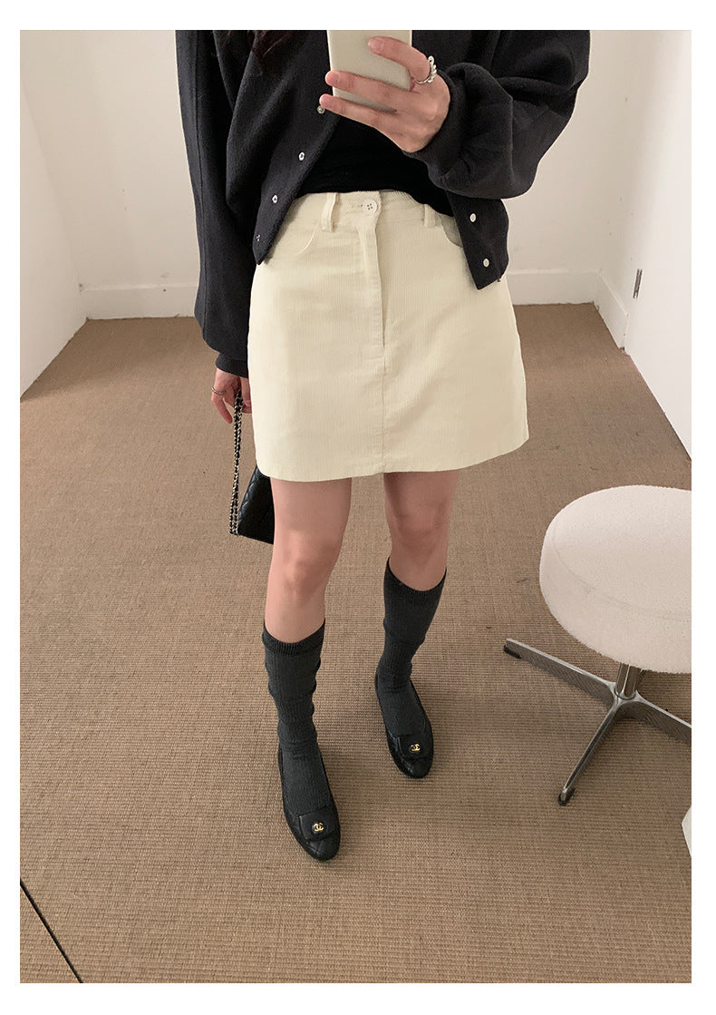 【H562】實拍秋冬S~XL必備復古高腰燈芯絨A字裙251021