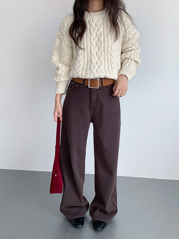 【LD11003】實拍冬季加厚麻花長袖圓領毛衣251110