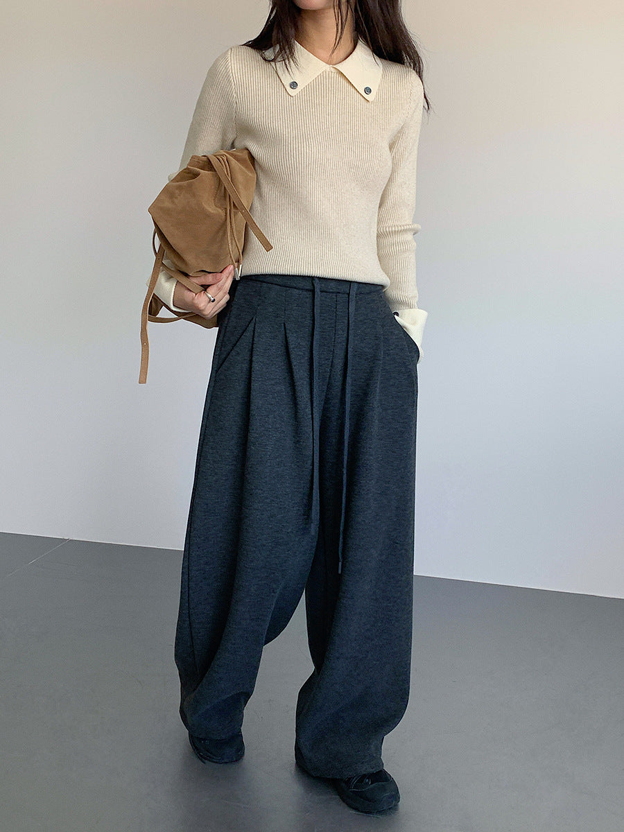 【LD11033】實拍冬季復古極簡寬鬆慵懶垂感彎刀褲251124