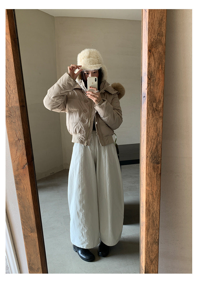 【H5501】實拍奶油風毛領連帽短款加厚棉服251118