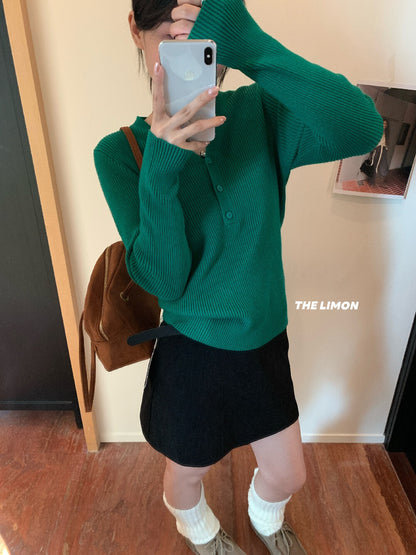 【L99909】檸檬秋冬超修身V領纽扣長袖針織衫251117