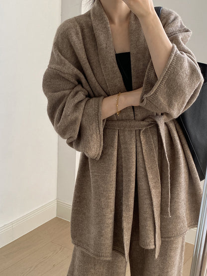 【YP1018】 實拍秋冬高級感慵懶針織開衫＋繫帶＋高腰針織闊腿褲 套裝251023