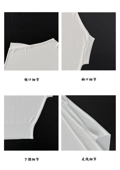 【cimz98916】實拍夏日涼感降溫🧊慵懶斜肩蝙蝠袖軟糯針織短袖T恤260429