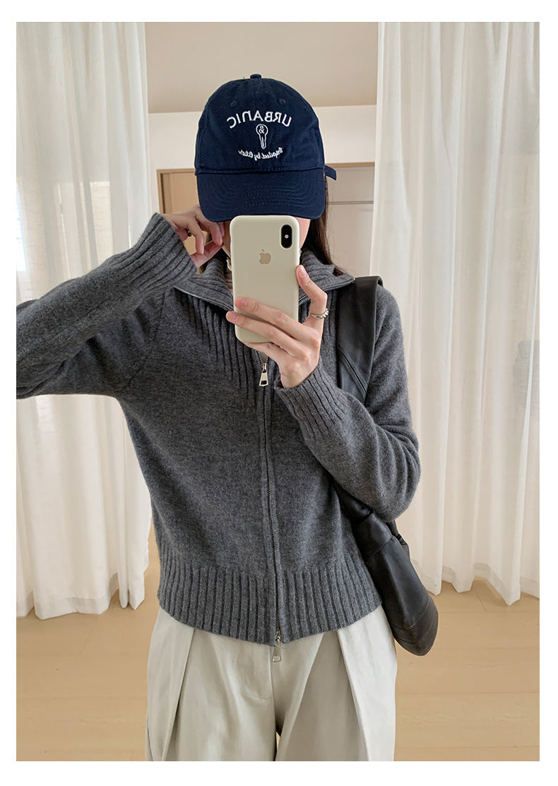 【H559】實拍個性雙拉鍊高領針織外套251021