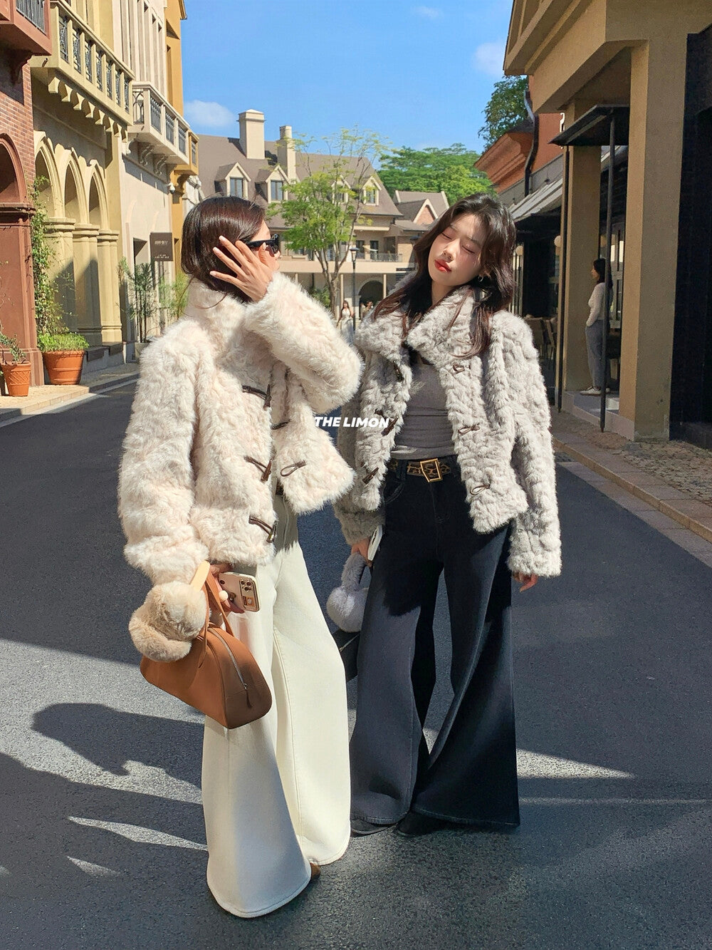 【L1230】實拍檸檬冬季加厚保暖立領牛角扣仿皮草外套251117