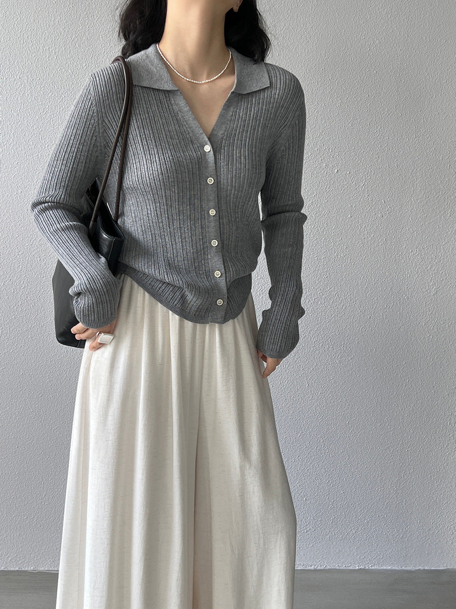 【cim6901】實拍慵懶紙片人polo領針織衫251030