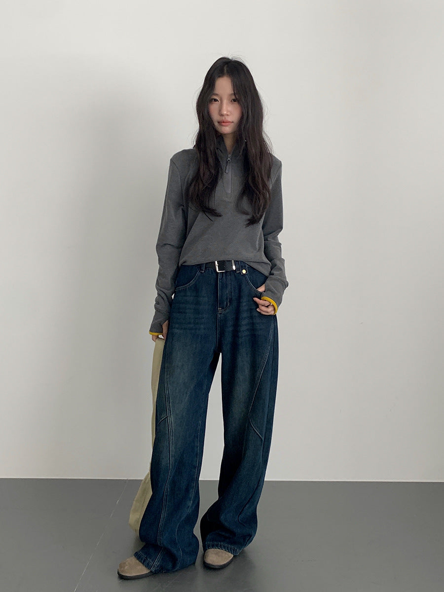 【LD11023】實拍S~XL顯瘦加絨加厚高腰寬鬆彎刀牛仔褲＋腰帶251124