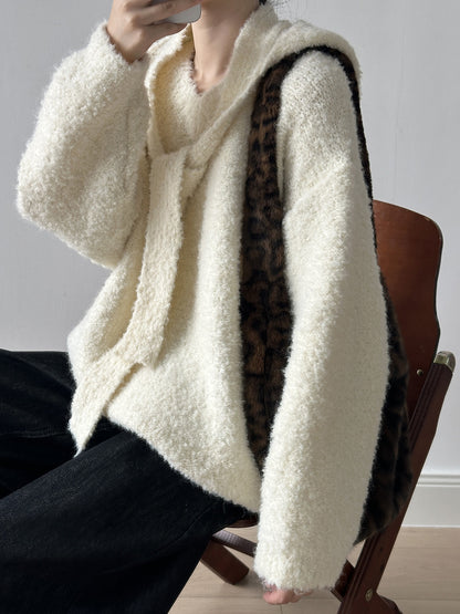 【YK259】實拍冬季慵懒奶呼呼針織毛衣+可拆卸披肩帽子(羊毛12%)251113