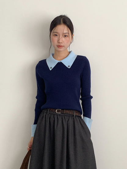 【LD11026】實拍絕美法式針織坑條假2件針織衫251124