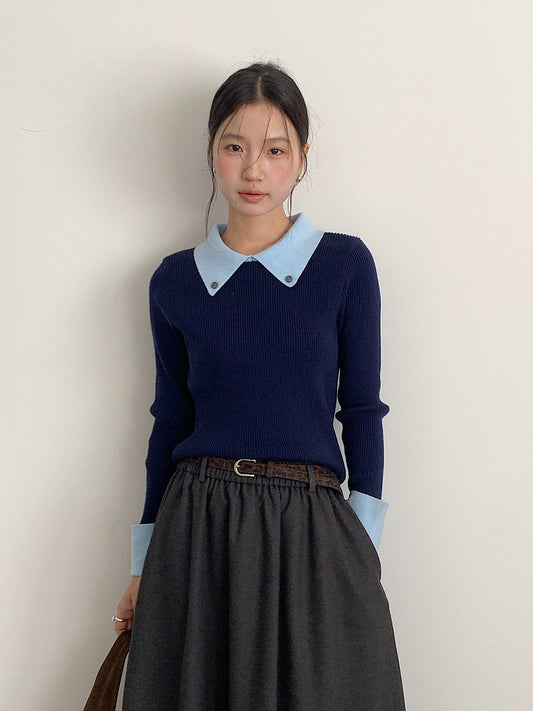 【LD11026】實拍絕美法式針織坑條假2件針織衫251124