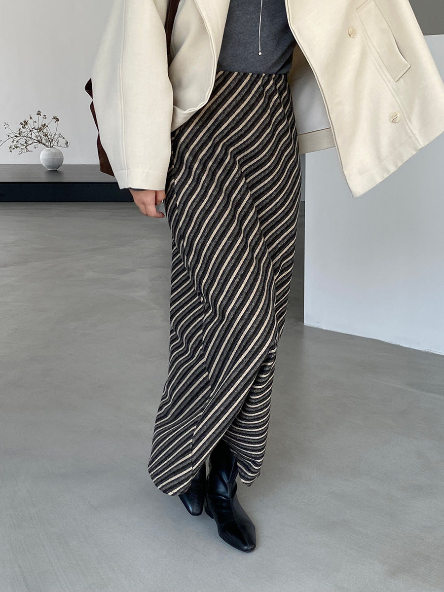 【cim2217】實拍時髦氣質斜紋高腰中長裙251030