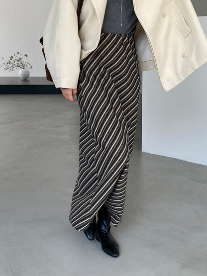 【cim2217】實拍時髦氣質斜紋高腰中長裙251030