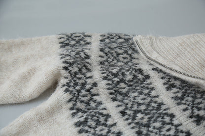 【LD11004】實拍兔絨毛混紡費爾島針織毛衣半拉鏈大翻領251110