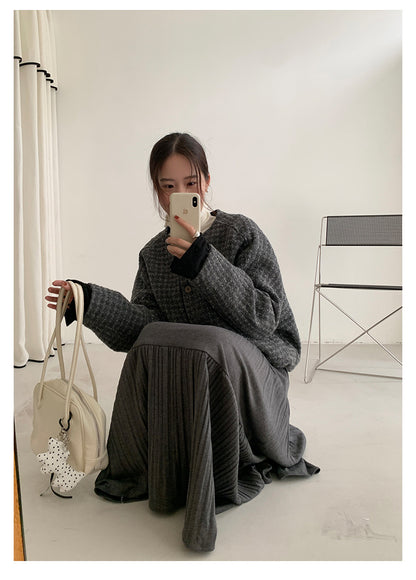 【H5476】實拍秋冬質感簡約細摺鬆緊腰a字傘裙251109