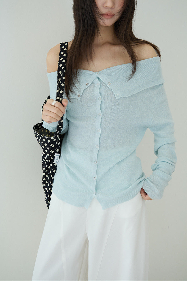 【LD11161】實拍氣質女神款！羊毛6%露肩長袖排扣針織衫260309