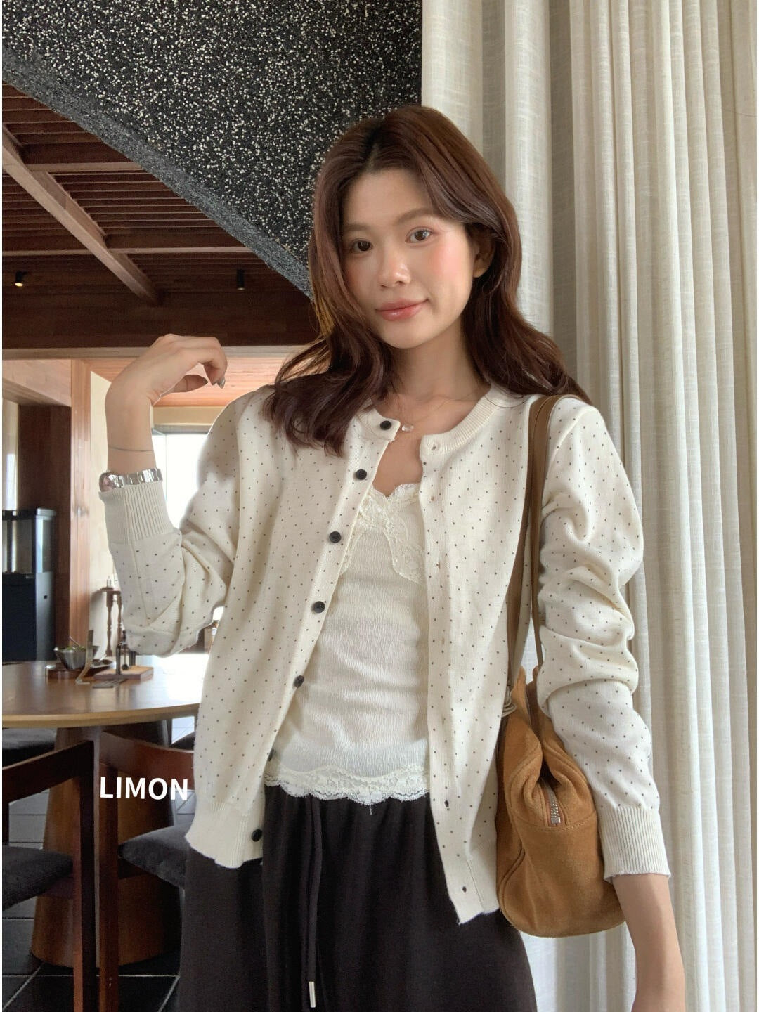 【LNM8606】檸檬家法式慵懶・點點圓領長袖針織小外套260916