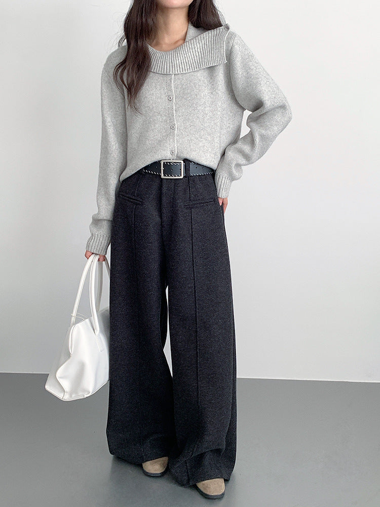 【LD11002】實拍秋冬法式設計感斜領針織毛衣外套251110