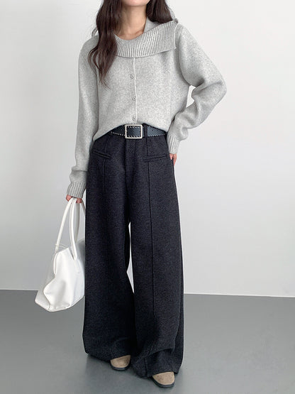 【LD11002】實拍秋冬法式設計感斜領針織毛衣外套251110