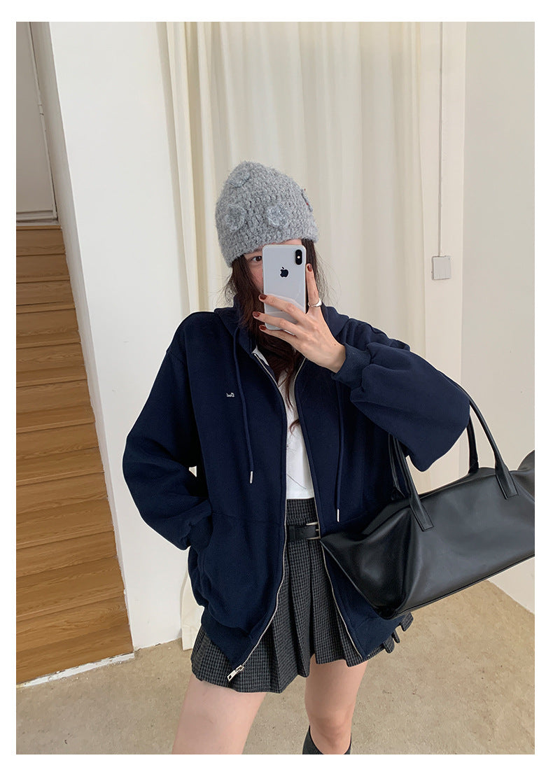 【H5495】實拍男友寬鬆款刺繡長袖連帽衞衣外套251109