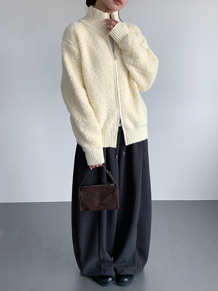 【LD11015】實拍雙頭拉鍊毛絨半高領加厚針織毛衣外套251110