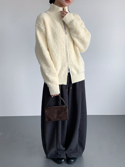 【LD11015】實拍雙頭拉鍊毛絨半高領加厚針織毛衣外套251110