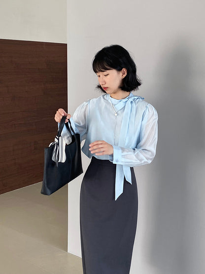 【cimz1186】韓系知性通勤🤍質感蝴蝶結飄帶天絲半高領長袖襯衫260319