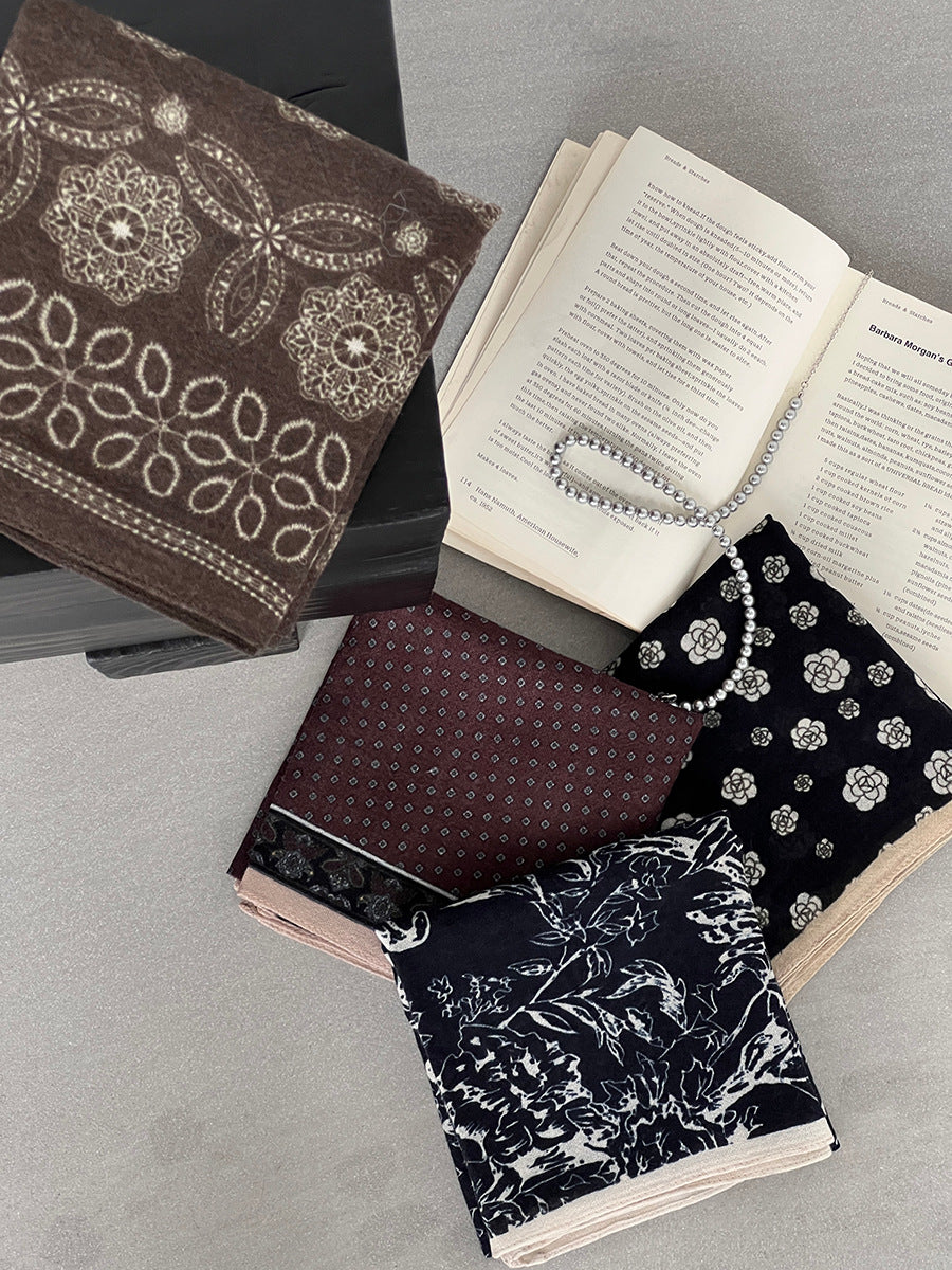 【cim865】實拍黑標100綿羊毛復古山茶花小方巾法式頭巾圍巾 251030