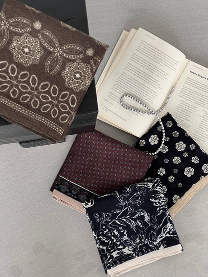 【cim865】實拍黑標100綿羊毛復古山茶花小方巾法式頭巾圍巾 251030