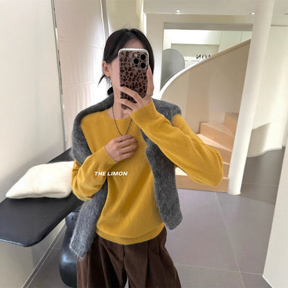 【L8328】實拍檸檬秋冬無縫一體顯瘦圓領保暖毛衣250930