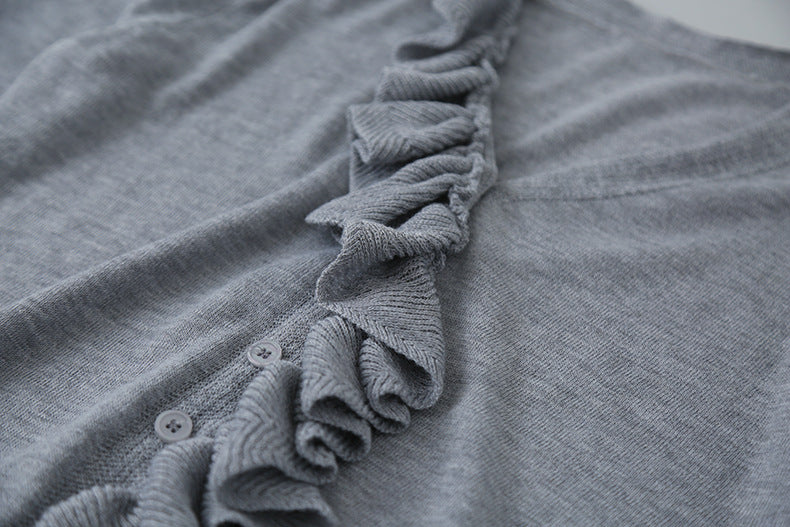 【LD11154】實拍韓系甜美減齡✨設計感荷葉薄款長袖針織衫260317