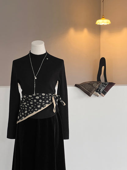 【cim865】實拍黑標100綿羊毛復古山茶花小方巾法式頭巾圍巾 251030