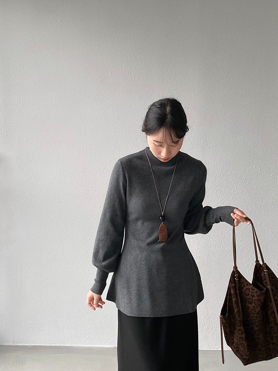 【cimz6652】實拍氣質半高領/V領燈籠袖極簡氣質針織衫251128