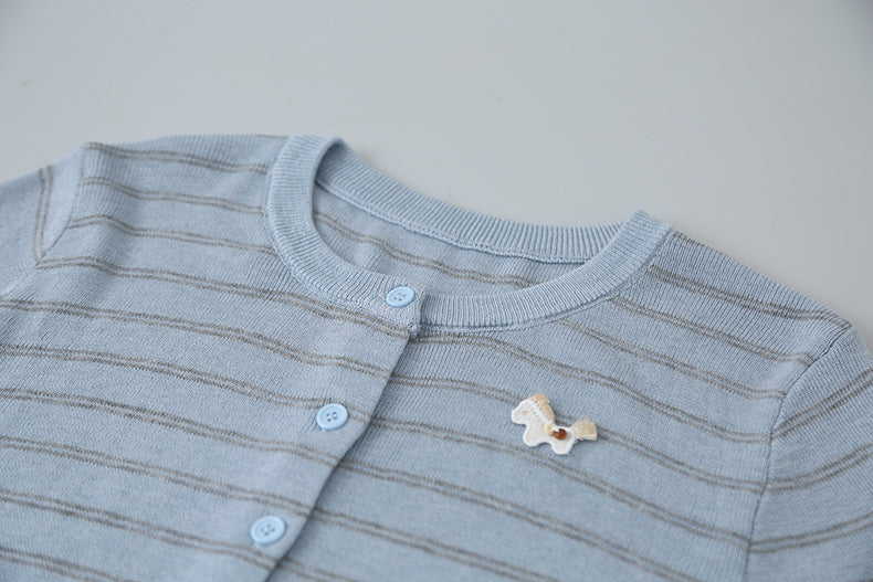 【LD11157】實拍韓系知性☁️小馬刺繡羊毛6%圓領長袖針織外套260317