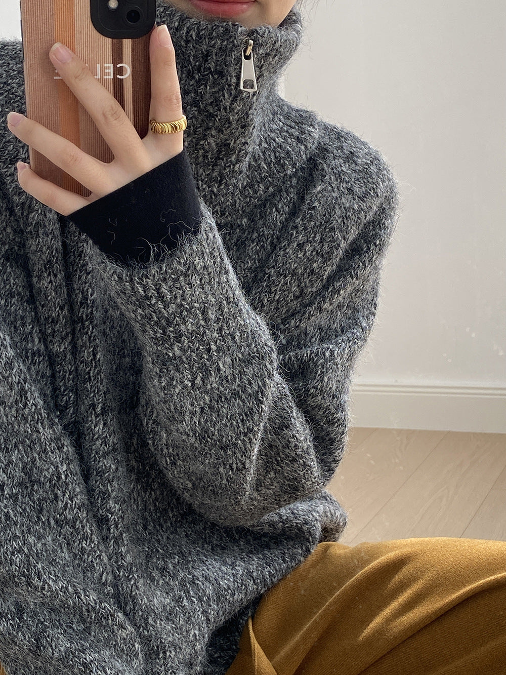 【YP1042】 實拍軟糯寬鬆高領針織毛衣外套(含羊毛4%) 251023