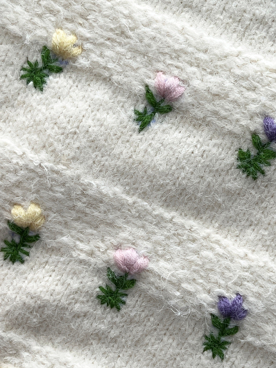 【cimz1377】實拍清新高級刺繡小花羊毛針織毛衣251128