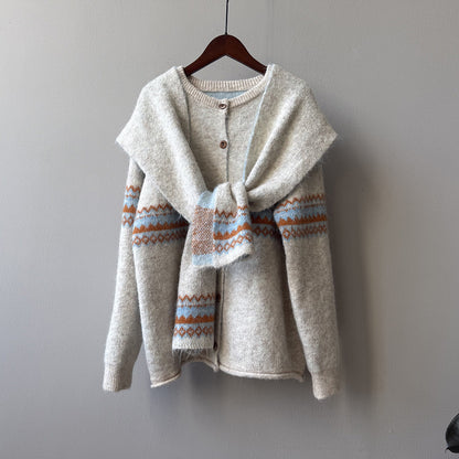 【YP6106】 實拍費爾島提花針織外套＋圍巾(含羊毛3%) 251023