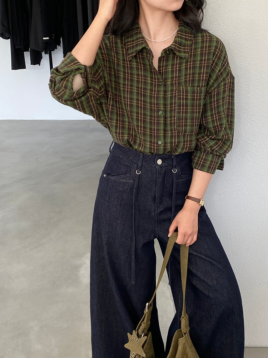 【cimz1753】實拍磨毛加厚復古格紋襯衫 251120