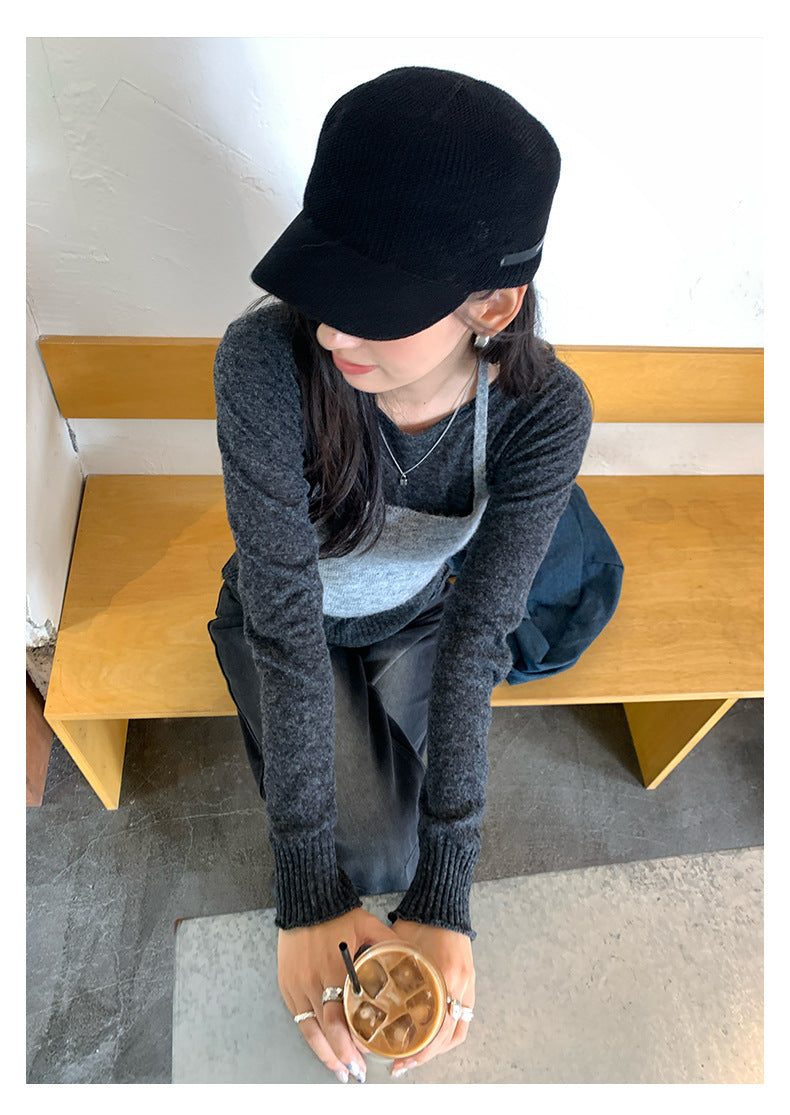 【H5393】實拍韓系簡約長袖針織衫＋休閒針織背心250902