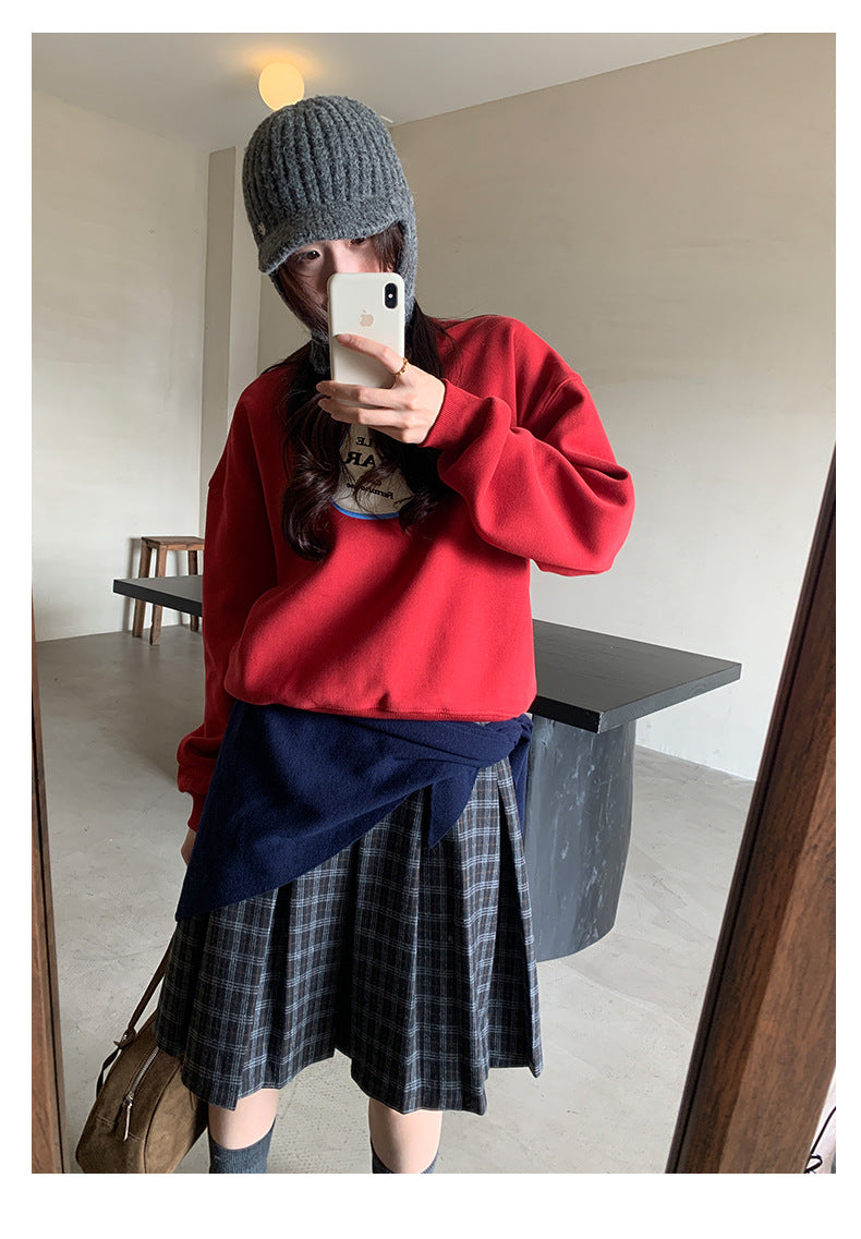 【H5502】實拍學院復古磨毛格子百褶A字裙251118