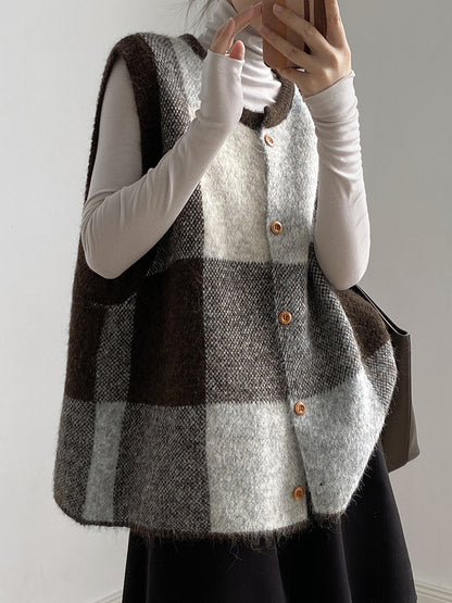 【YP2576】 實拍日系復古格子針織馬甲(含羊毛3%) 251023