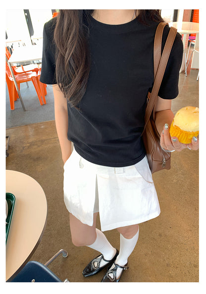 【H5388】實拍基礎7色磨毛圓領短袖T恤250902