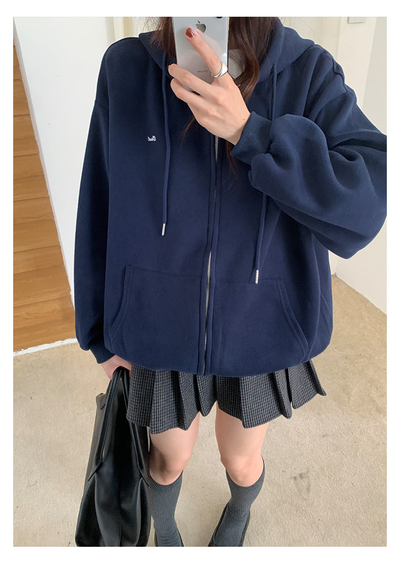 【H5495】實拍男友寬鬆款刺繡長袖連帽衞衣外套251109