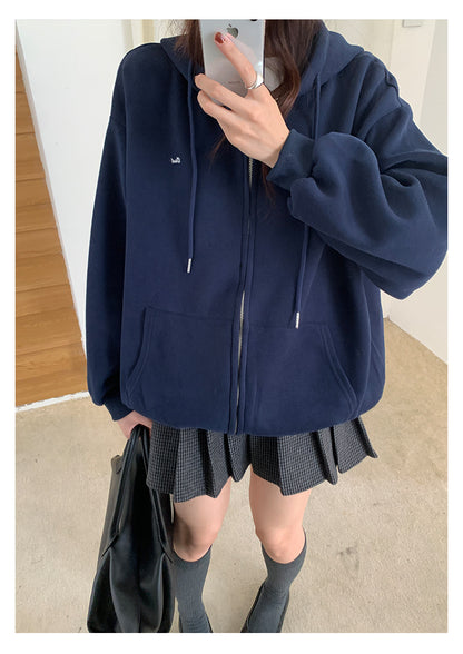 【H5495】實拍男友寬鬆款刺繡長袖連帽衞衣外套251109