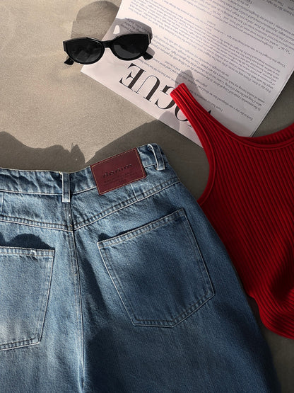 【cimz1797】美式復古休閒👖高腰寬鬆顯瘦九分彎刀牛仔褲/寬褲260319