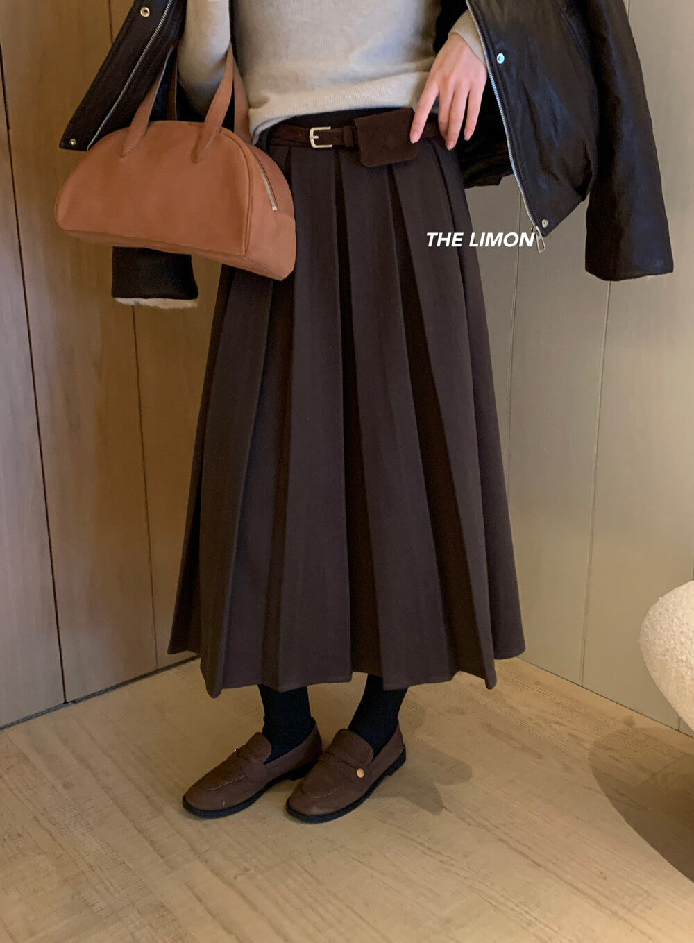 【L1177】實拍檸檬秋冬毛呢星空紋顯瘦百褶裙+腰包251117